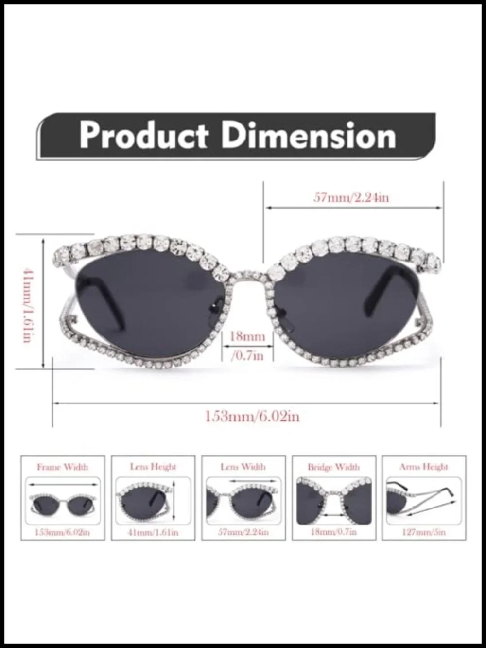 Rhinestone Cateye Sunglasses for Women Bling Crystal Cat Eye Shades
